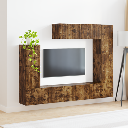 TV Cabinet Set Wall-mounted 5 pcs Smoked Oak Engineered Wood