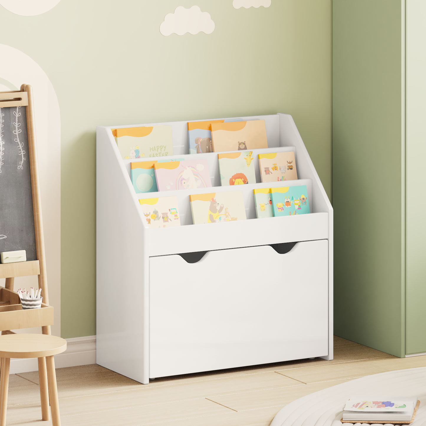 Kids Bookshelf with Drawer High Gloss White 60 x 29.5 x 69 cm