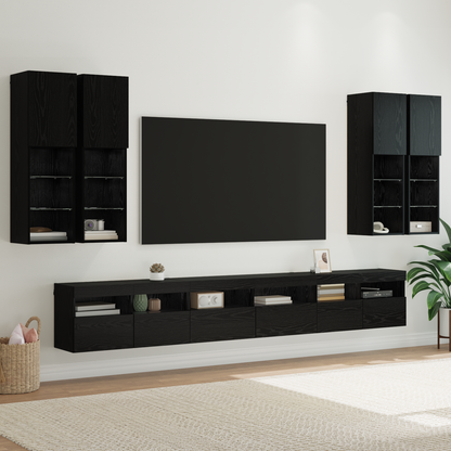 TV Wall Cabinet Set 7 pcs Black Oak Engineered Wood
