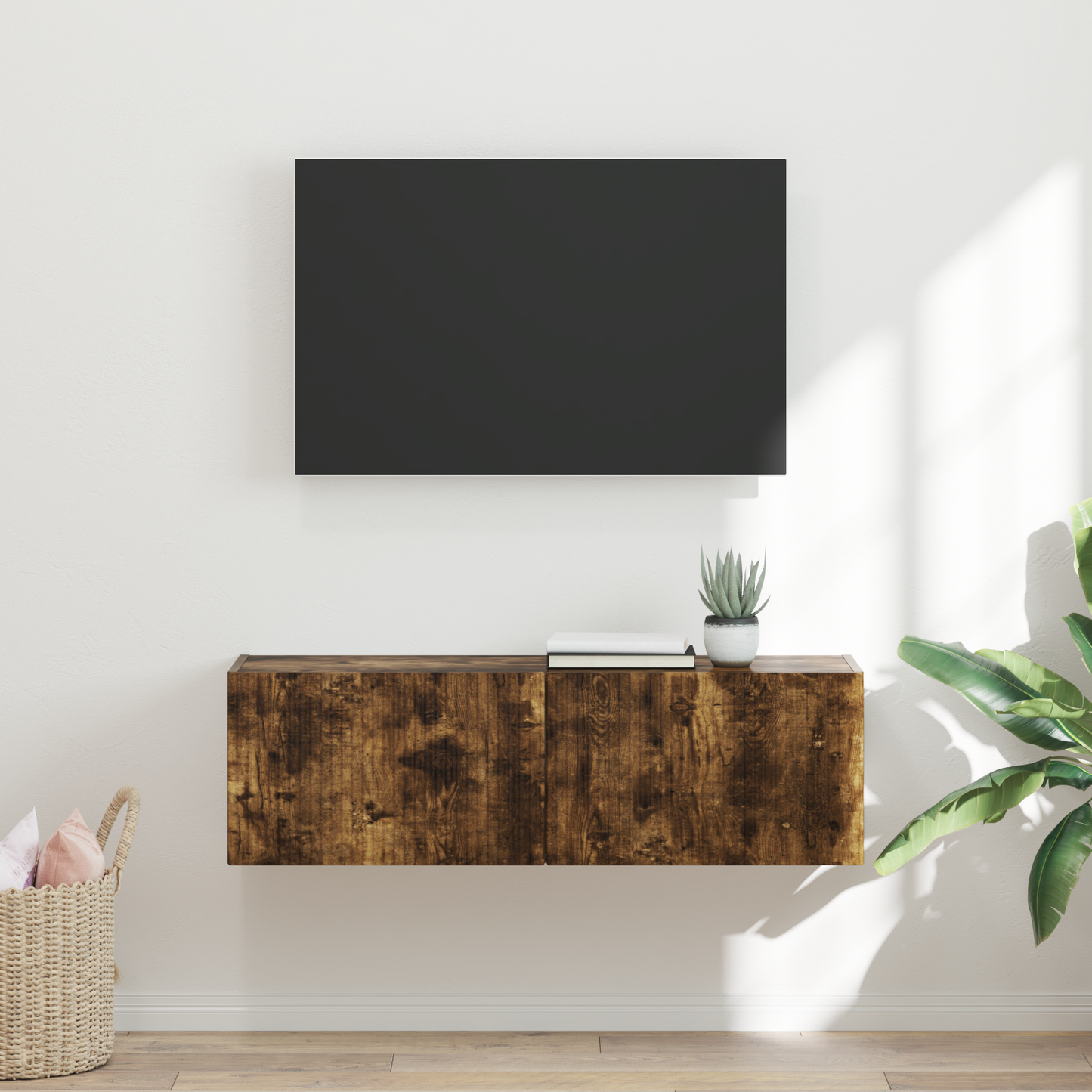 TV Wall Cabinet Smoked Oak 98 x 31 x 29.5 cm Engineered Wood