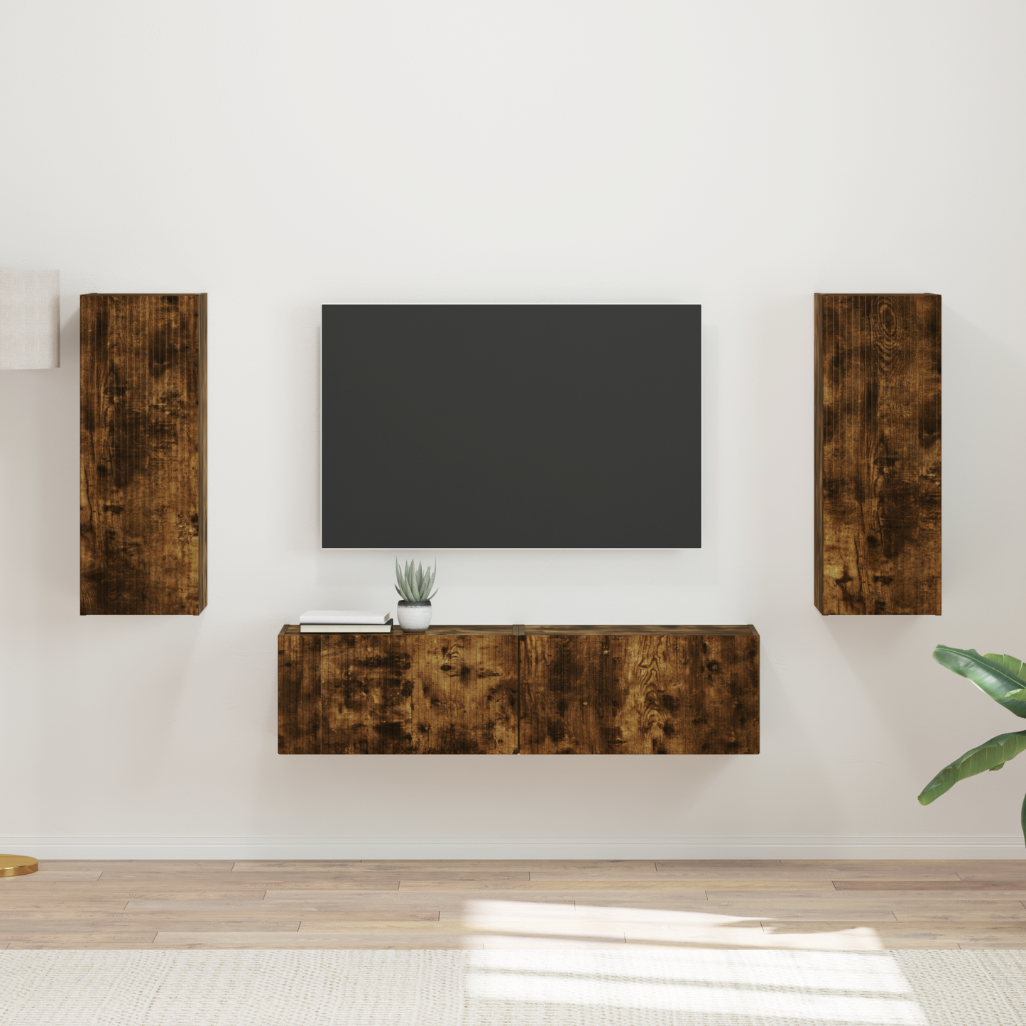 TV Cabinet Set Wall-mounted 2 pcs Smoked Oak Engineered Wood
