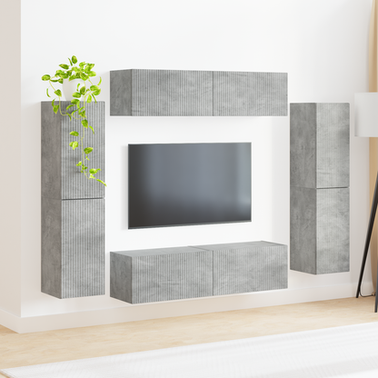 TV Cabinet Set 8 pcs Concrete Grey Engineered Wood