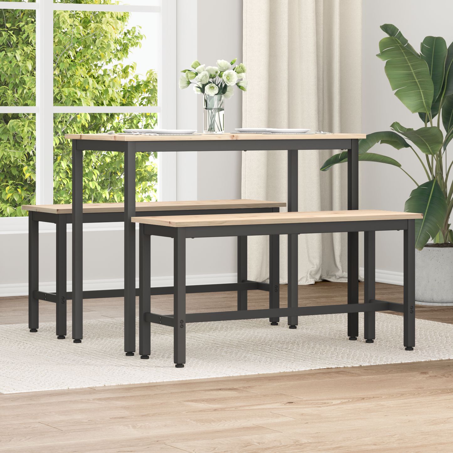 Dining Benches 2 pcs Natural 100 x 32.5 x 49 cm Solid pine wood