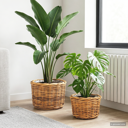 Planter Basket with Storage 2 pcs Natural Brown Kubu Rattan
