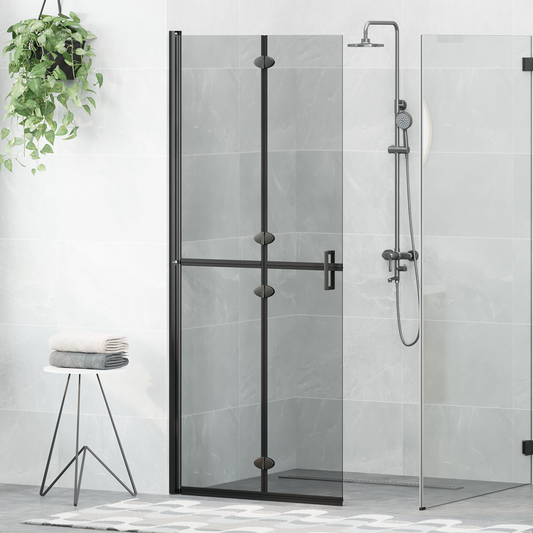 Walk-In Shower Wall Folding Black 80 x 6.5 x 190 cm