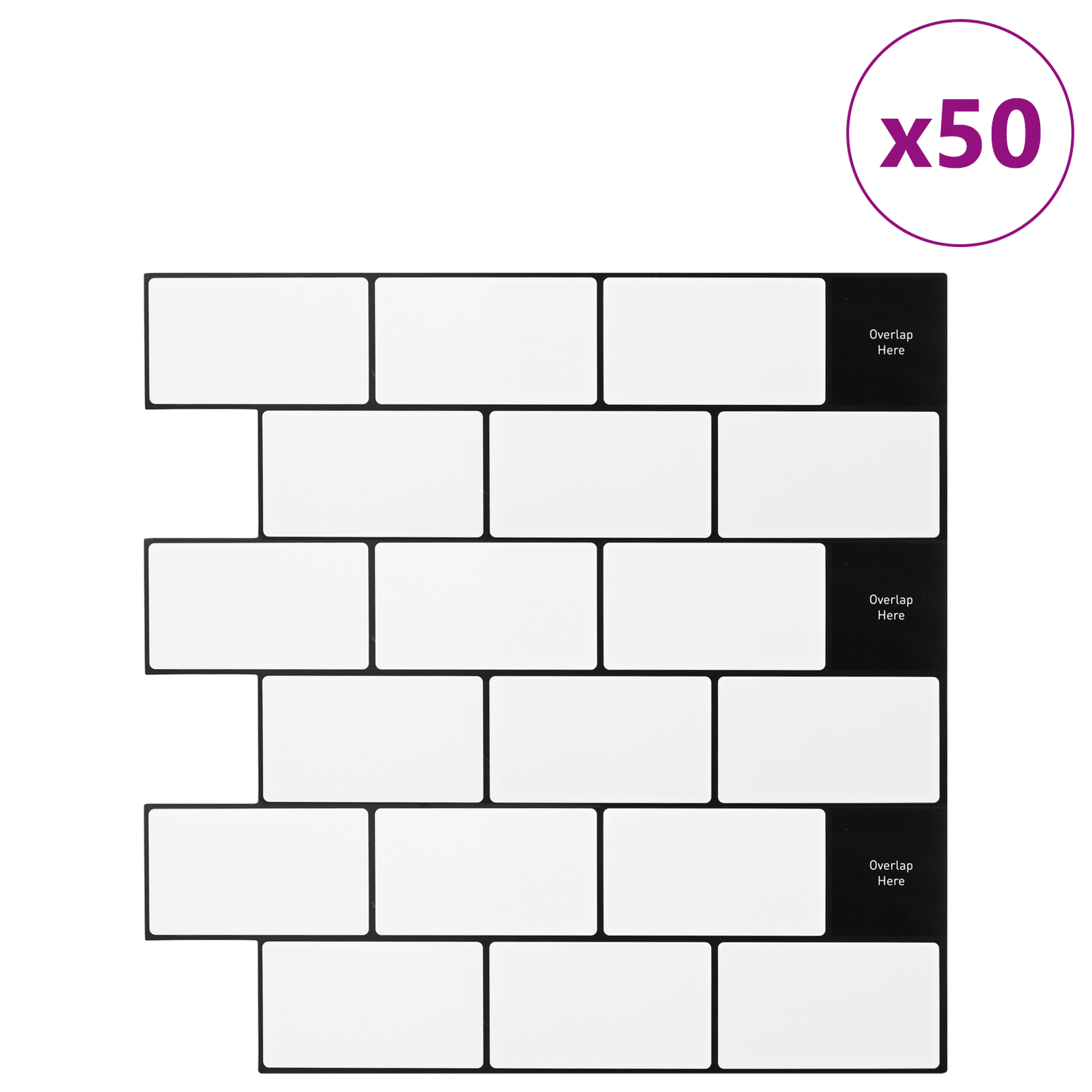 Subway Tile 50 pcs White Black 30 x 30 cm Polyurethane and PET