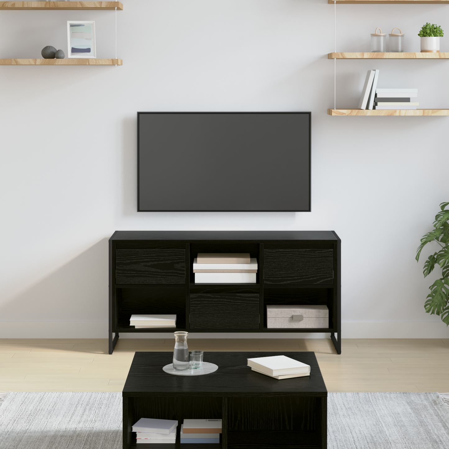 TV Cabinet Black Oak 100 x 36 x 49.5 cm Engineered Wood