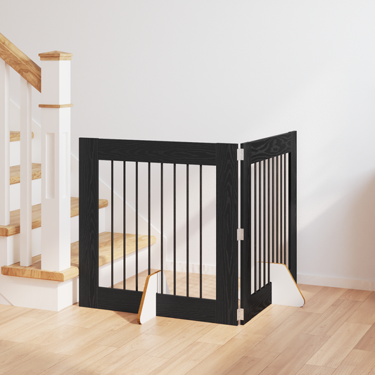 Foldable Dog Gate with Stands 2 pcs Black Oak 160.5 cm