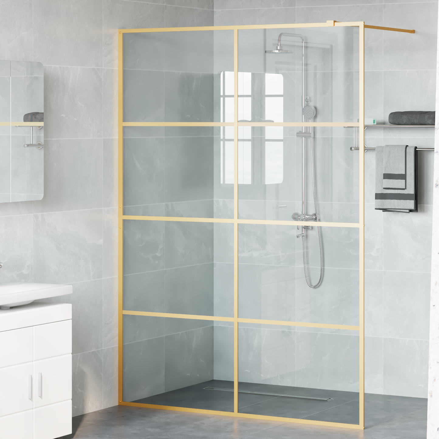 Walk-in Shower Wall Gold 140 x 195 cm Tempered Glass