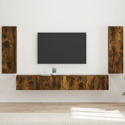 TV Wall Cabinet Set 4 pcs Smoked Oak Engineered Wood