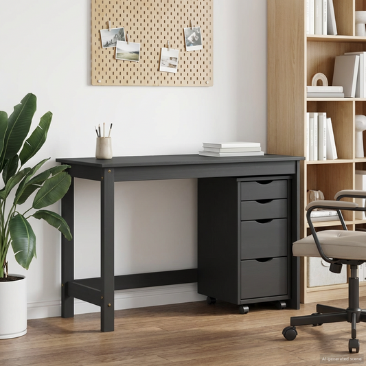 Desk and Rolling Cabinet Set MOSS 2 pcs Grey