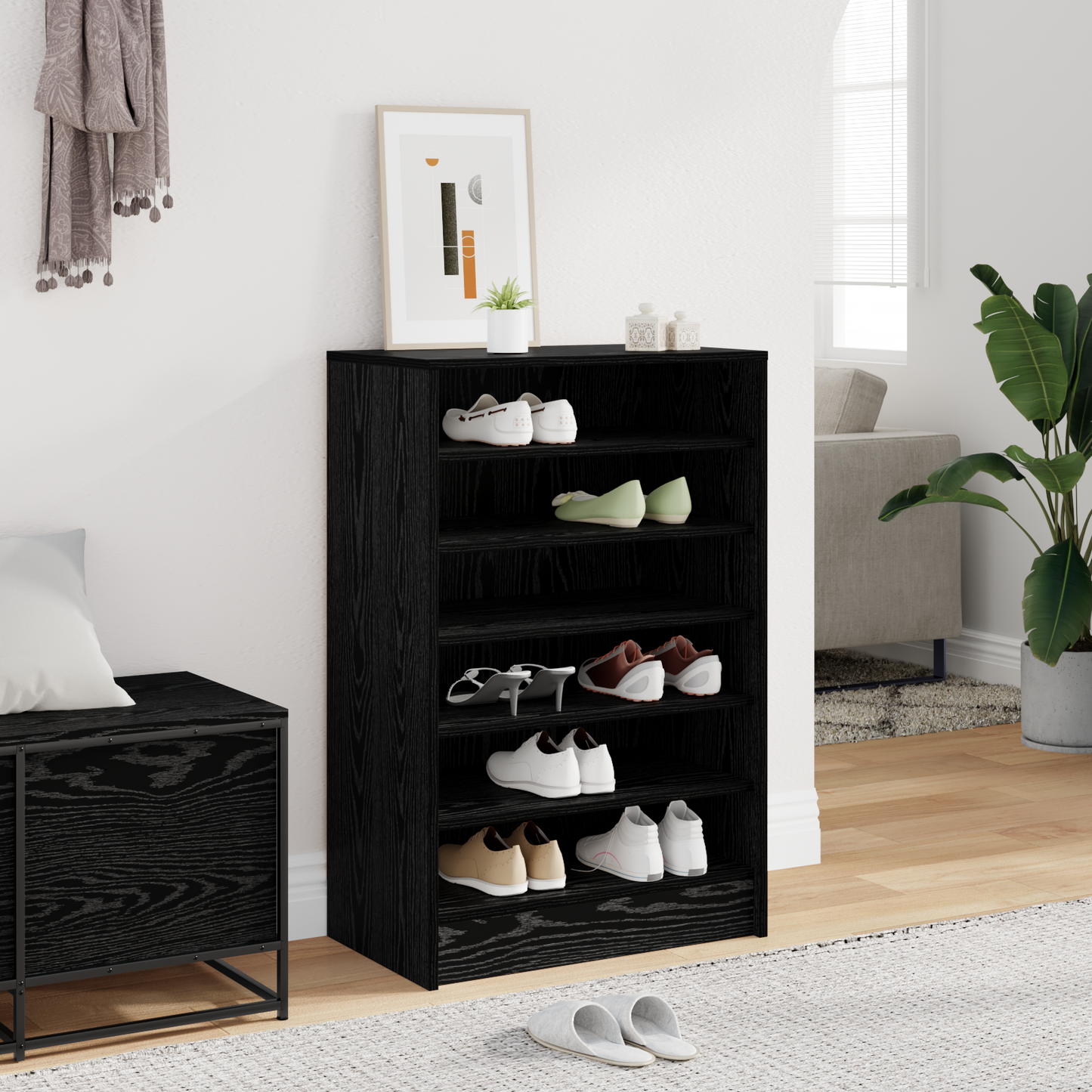 Shoe Cabinet Black Oak 60 x 35 x 92 cm Engineered Wood