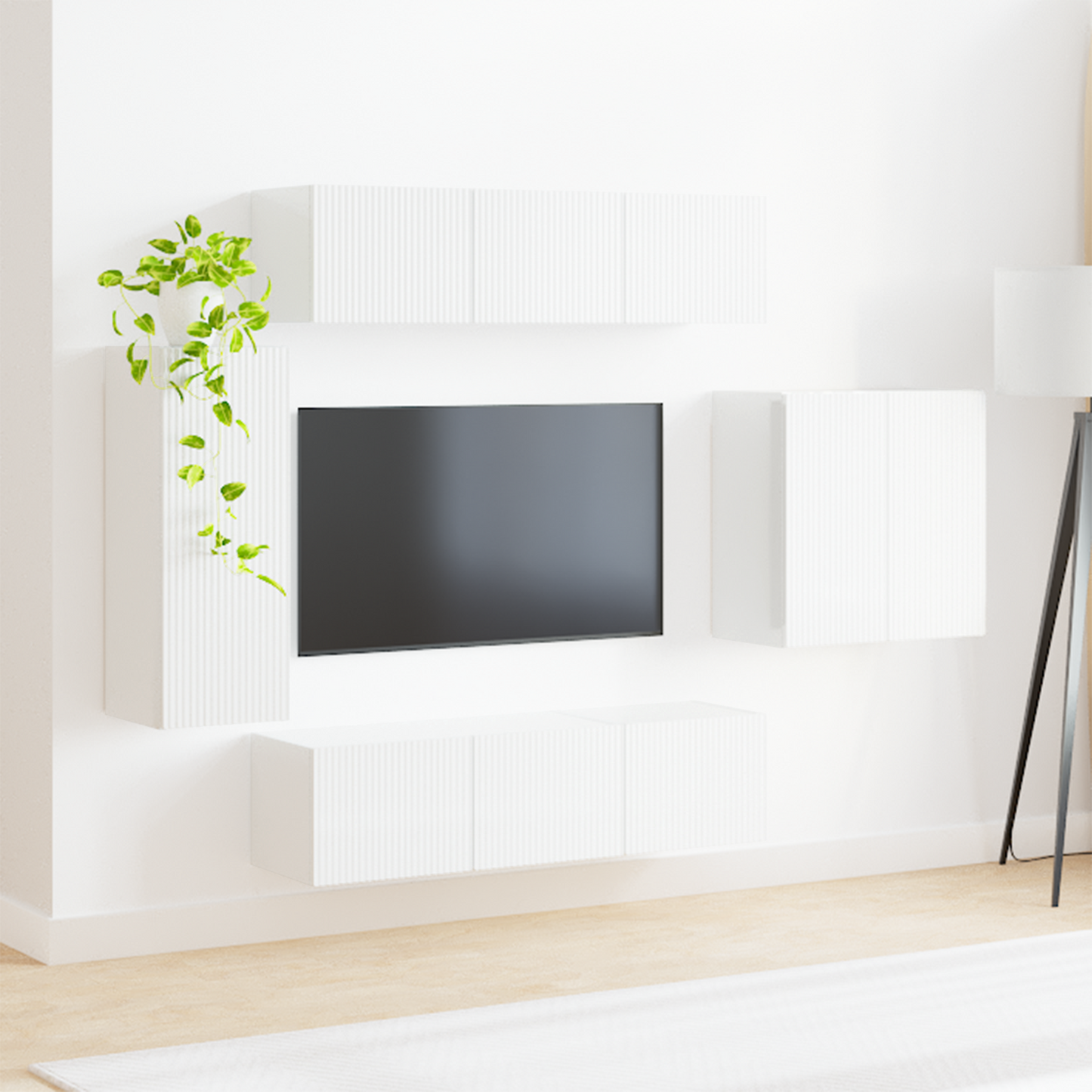 TV Wall Cabinet Set Wall-mounted 6 pcs High Gloss White