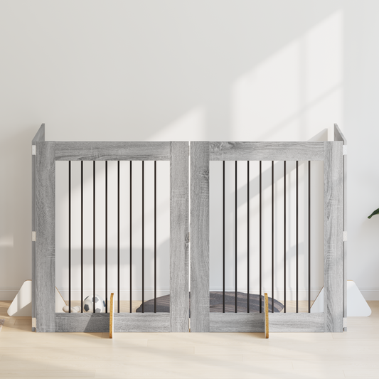Foldable Dog Gate with Stands 4 pcs Grey Sonoma 321 cm