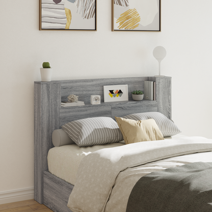 Headboard Cabinet with LED Grey Sonoma 140 x 16.5 x 103.5 cm