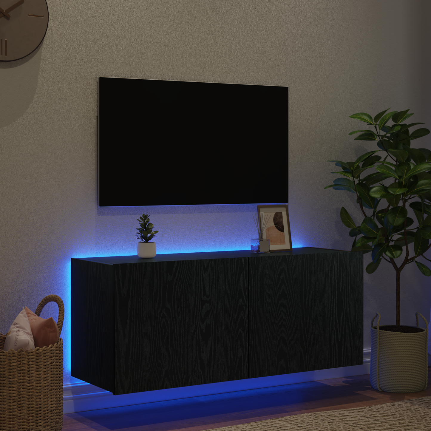 TV Wall Cabinet Black Oak 100 x 35 x 41 cm Engineered Wood