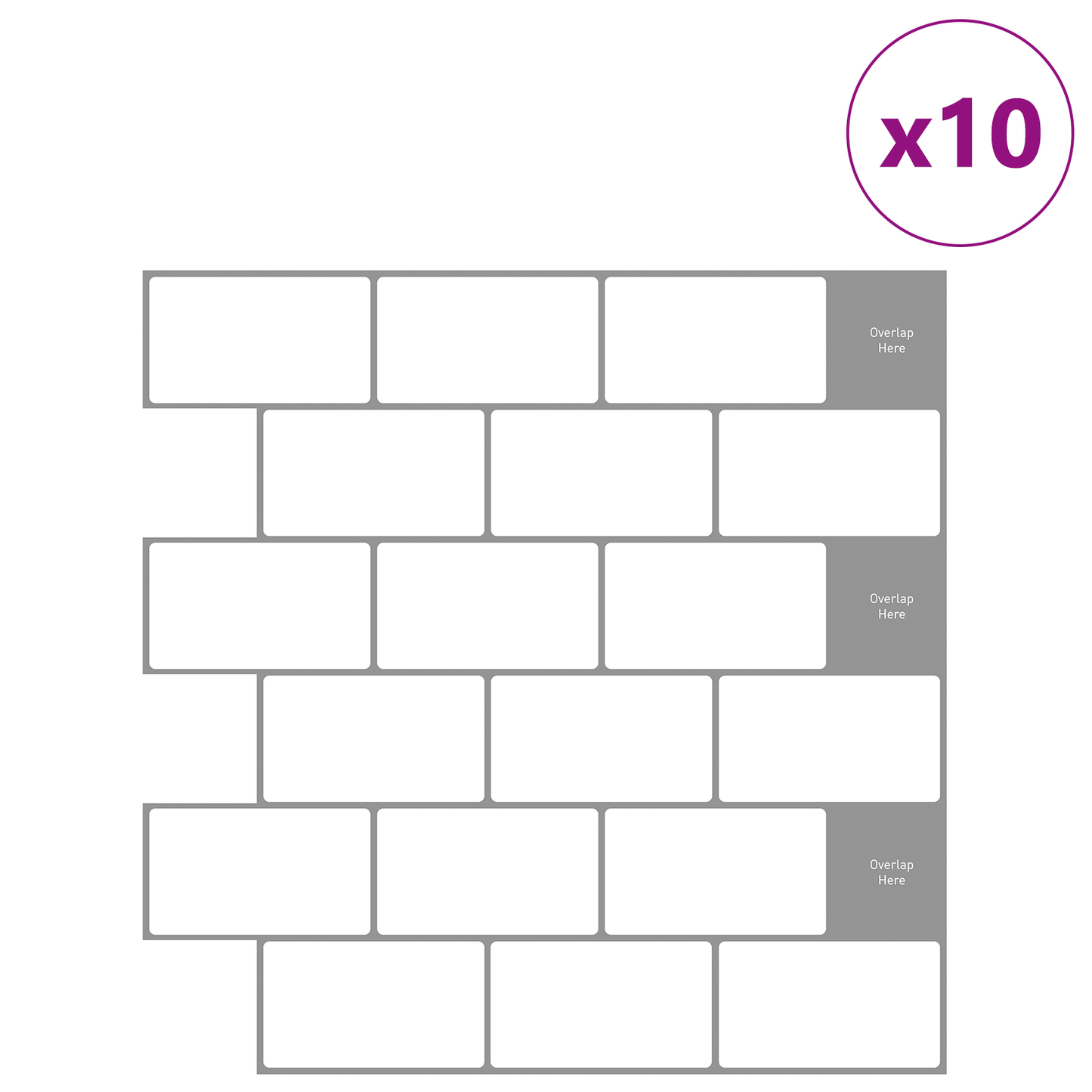Subway Tile 10 pcs White Grey 30 x 30 cm Polyurethane and PET