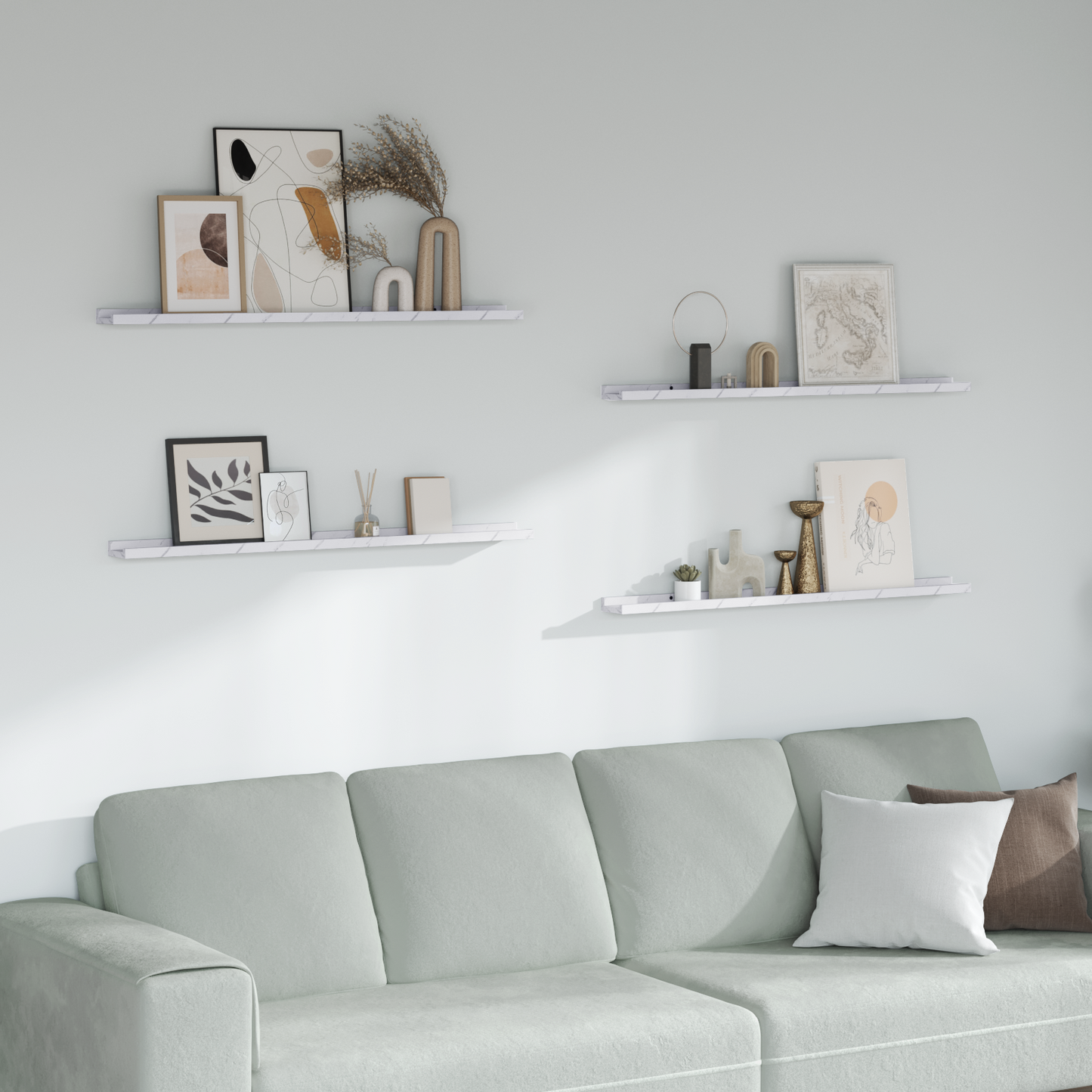 Wall Shelf 4 pcs White Marble 100 x 9 x 3 cm Engineered Wood
