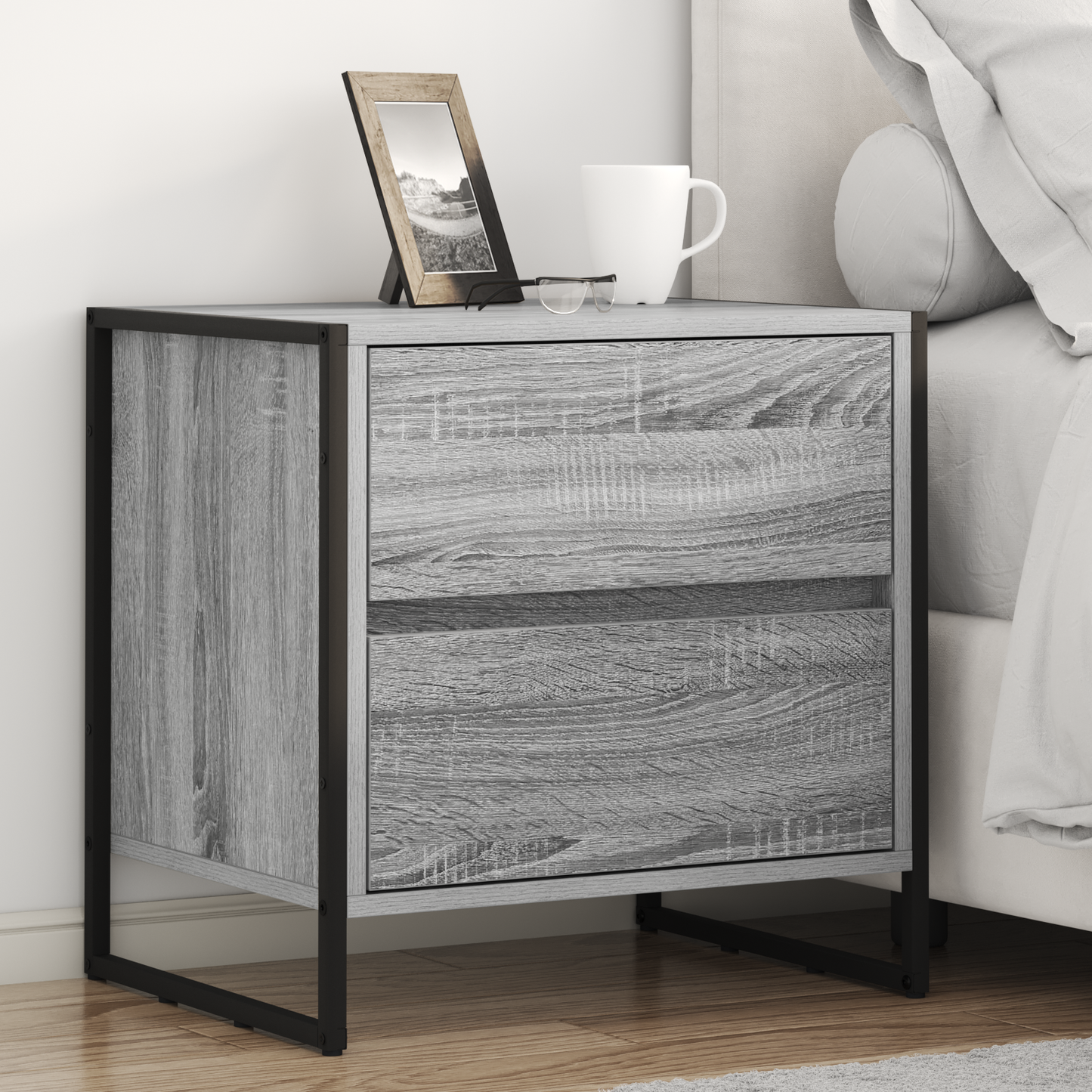 Bedside Table with Drawer 2 pcs Grey Sonoma 50 x 39.5 x 50 cm