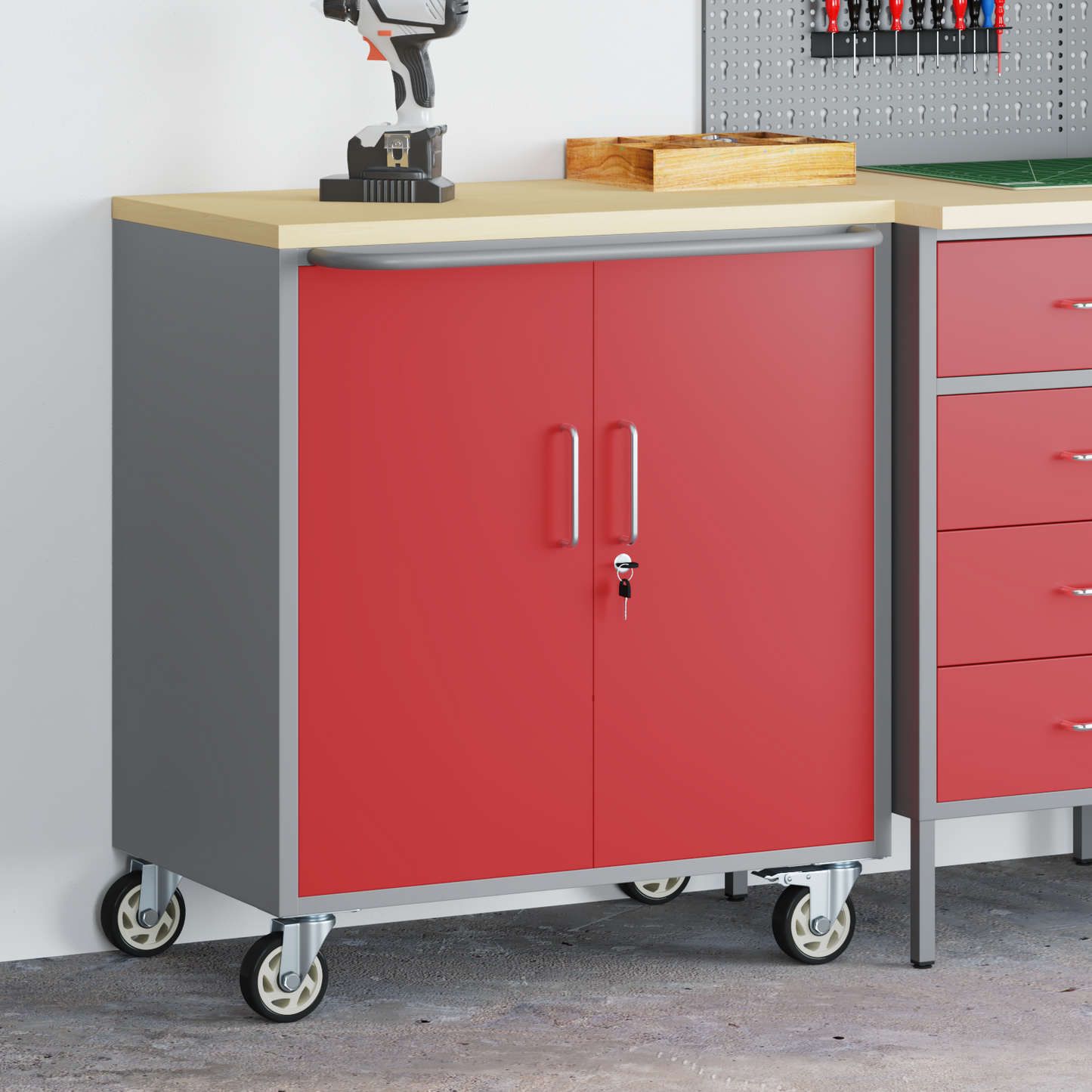 Trolley Rolling Workbench Red and Grey 75 x 45 x 85 cm