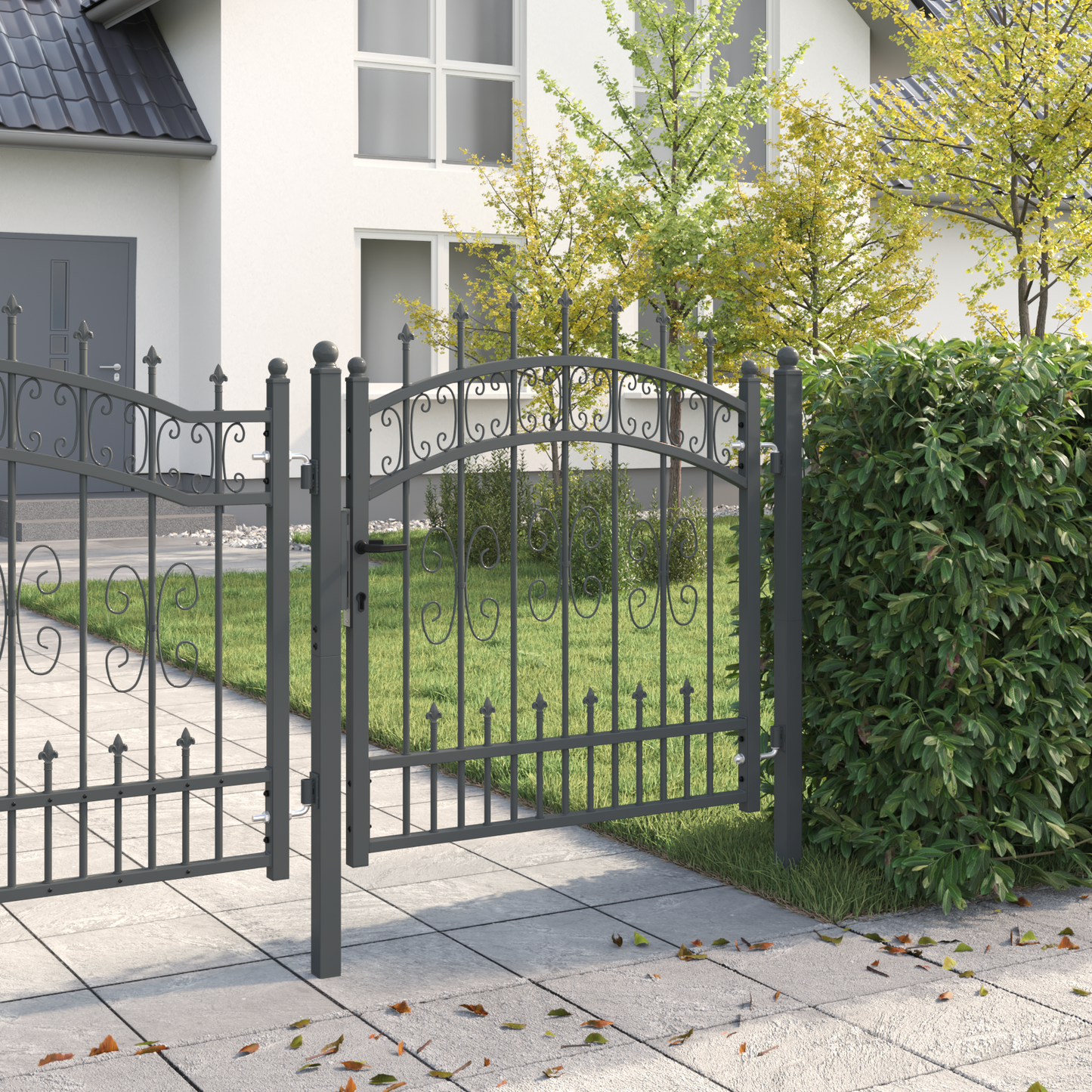 Fence Gate with Spear Top KAMPEN 103 x 100 cm Steel Grey