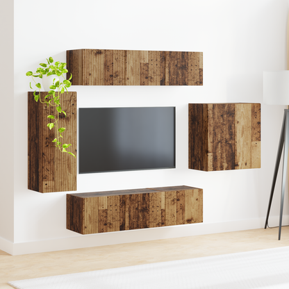 TV Wall Cabinet Set Wall-mounted 6 pcs Old Wood
