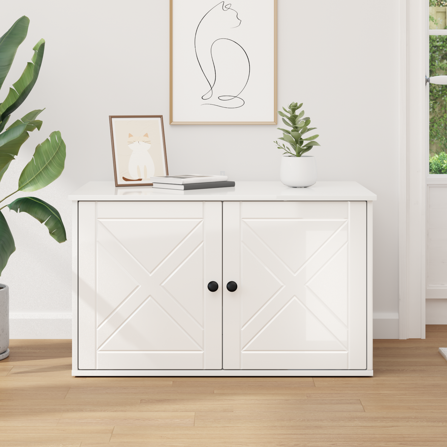 Cat House Gloss White 85 x 55 x 50 cm Engineered Wood