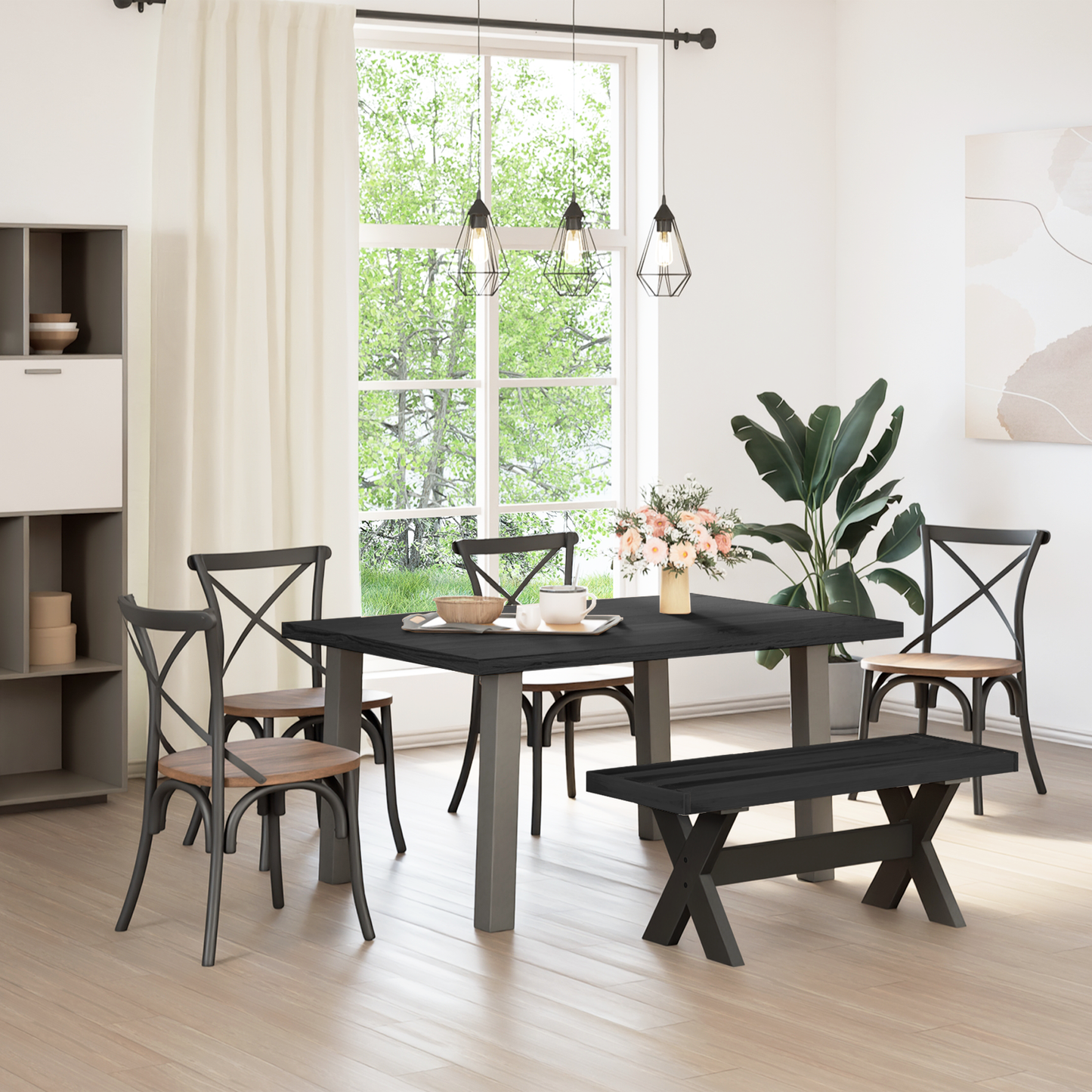 Dining Bench NOAIN 120 x 41 x 45 cm Solid Pine Wood Black