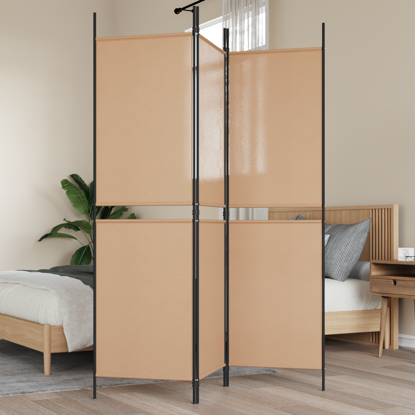 3-Panel Room Divider Beige 150 x 180 cm Fabric