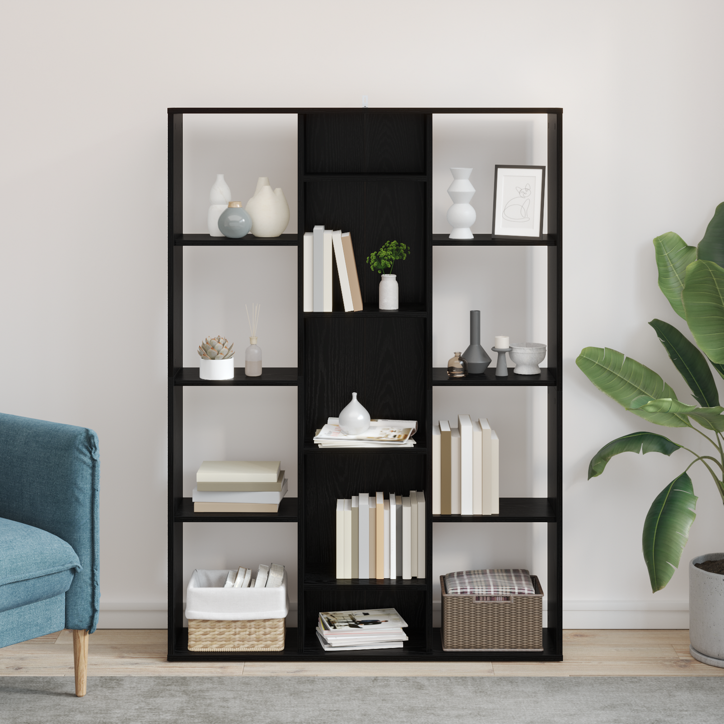 Room Divider Black Oak 100 x 24 x 140 cm Engineered Wood