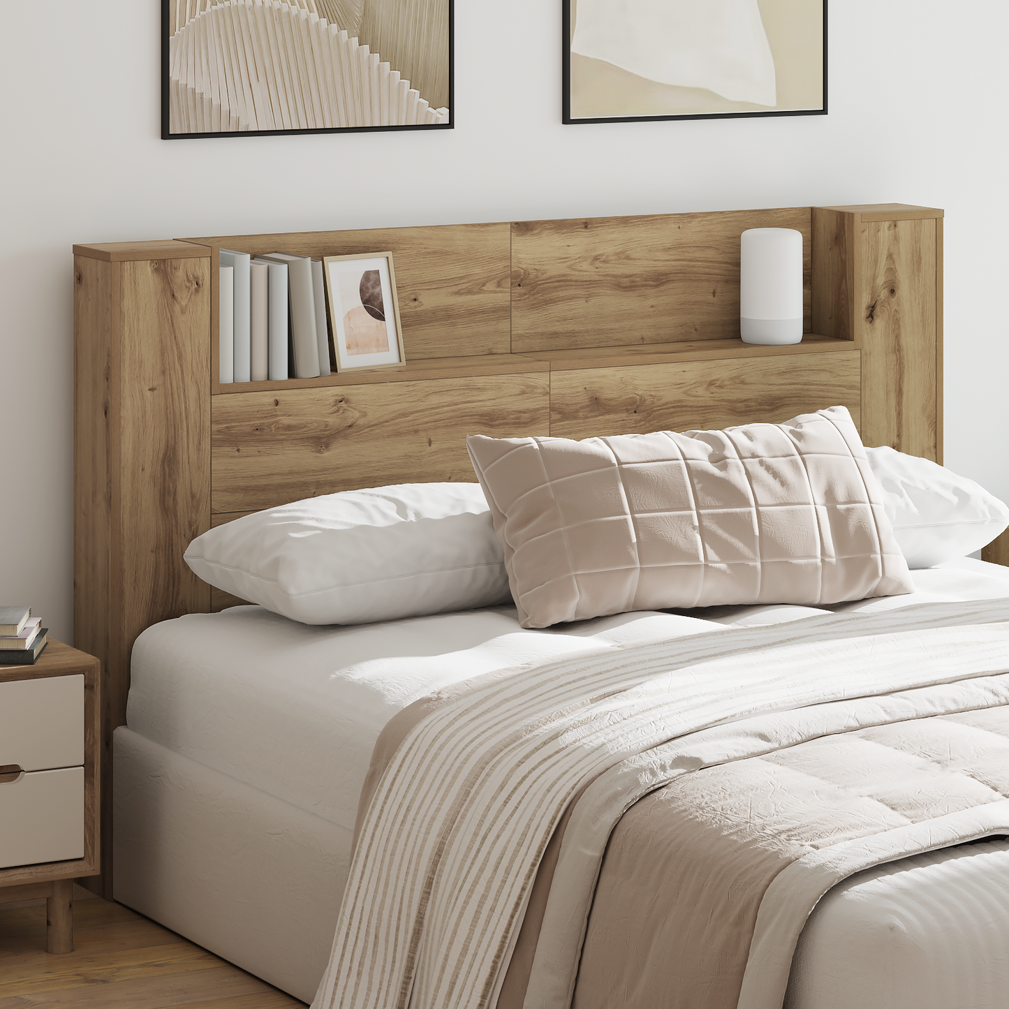 Headboard Cabinet with LED Artisan Oak 160 x 16.5 x 103.5 cm