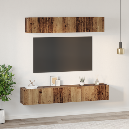 TV Cabinet Set Wall-mounted 5 pcs Old Wood Engineered Wood