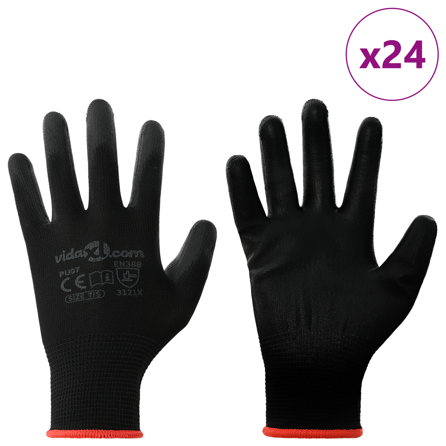 Work Gloves 24 pcs Black 7 / S Polyester