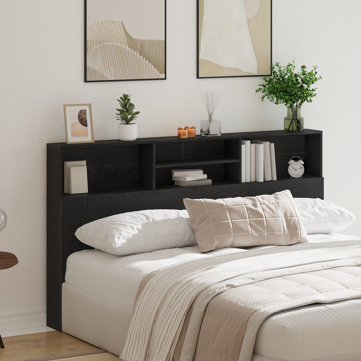 Headboard Cabinet Black Oak 180 x 19 x 103.5 cm Engineered Wood