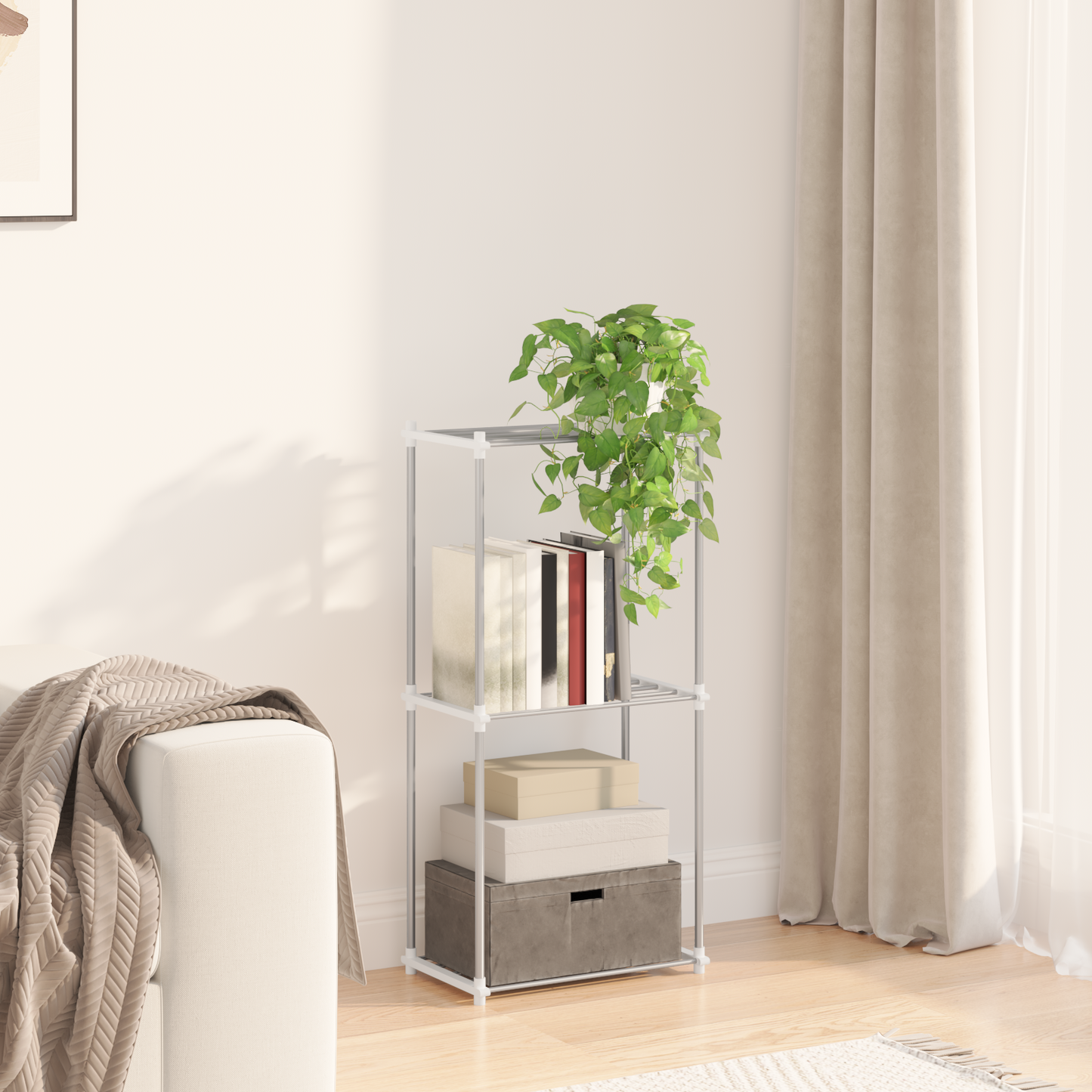 Tubular Shelf with Storage White 42.5 x 27 x 91.5 cm Aluminium
