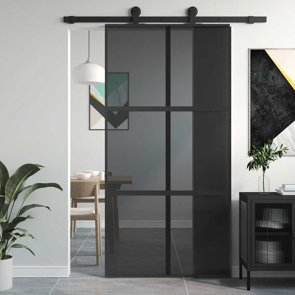 Sliding Door Black 102,5x205 cm Tempered Glass and Aluminium