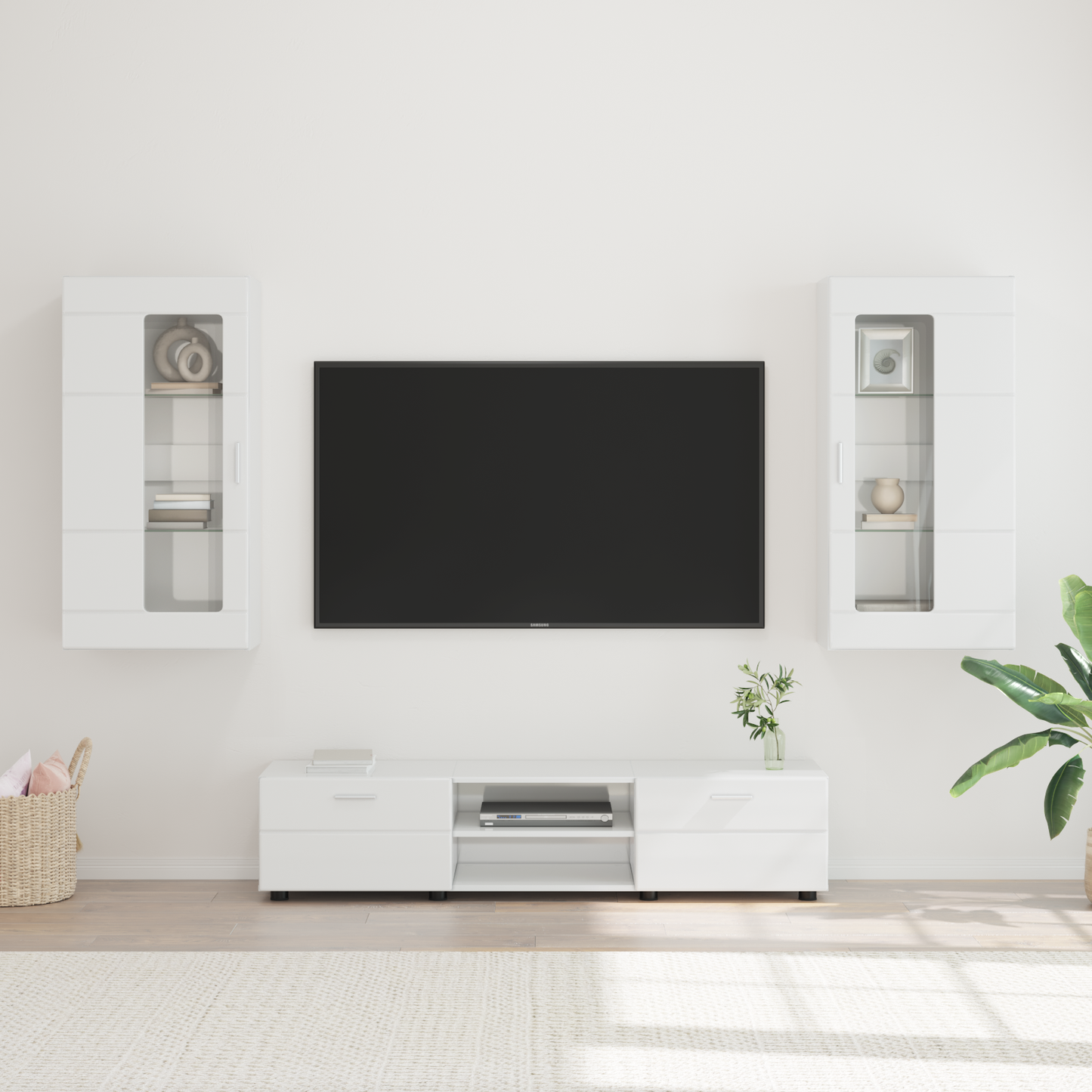 TV Cabinet Set FLORIN 3 pcs High Gloss White Engineered Wood