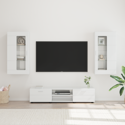 TV Cabinet Set FLORIN 3 pcs High Gloss White Engineered Wood