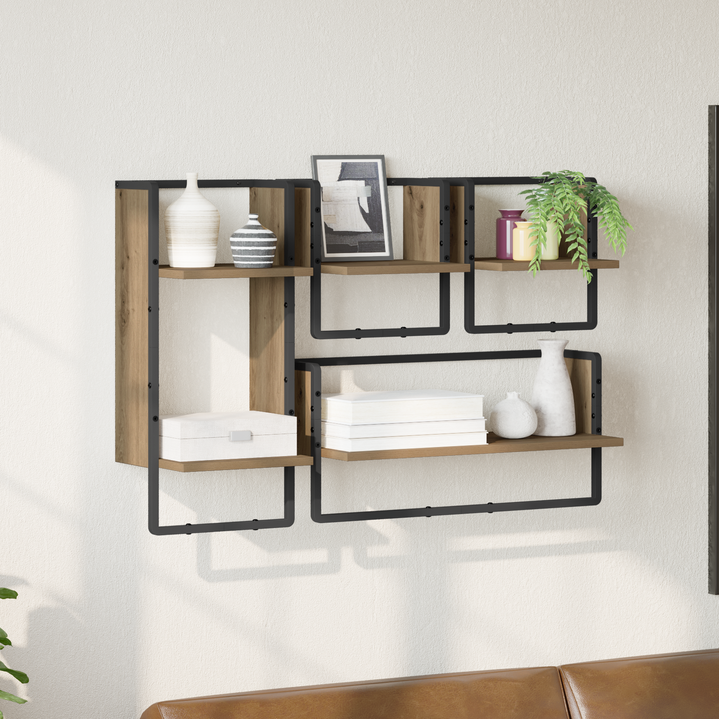 Wall Shelf Set with Shelf 4 pcs Artisan Oak 65 x 25 x 30 cm