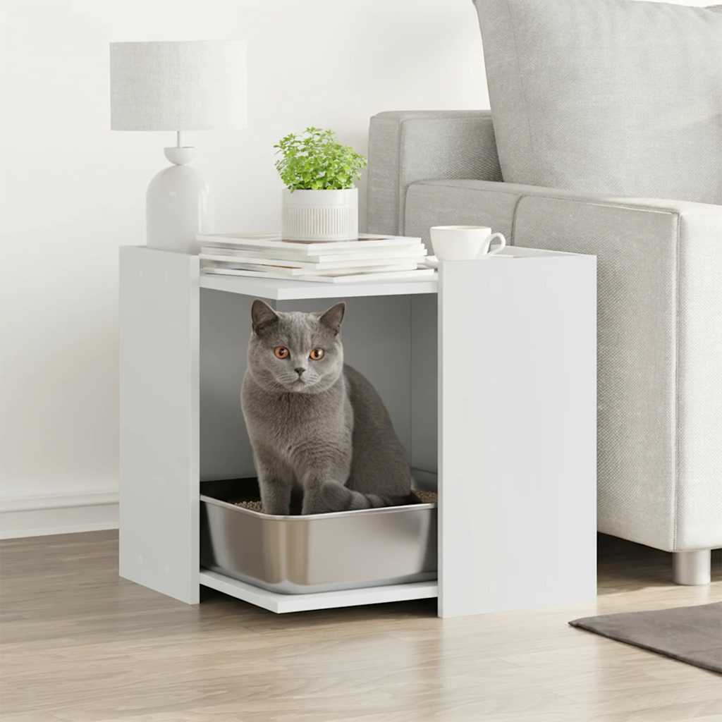 Cat Litter Box Enclosure White 53x53x51 cm Engineered Wood