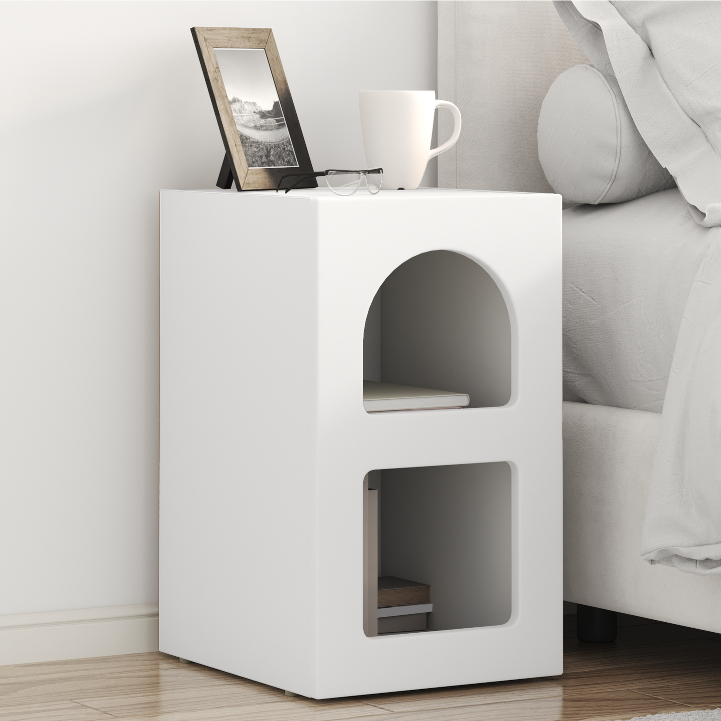 Bedside Table ELST White 29.5 x 33.5 x 50 cm Engineered Wood