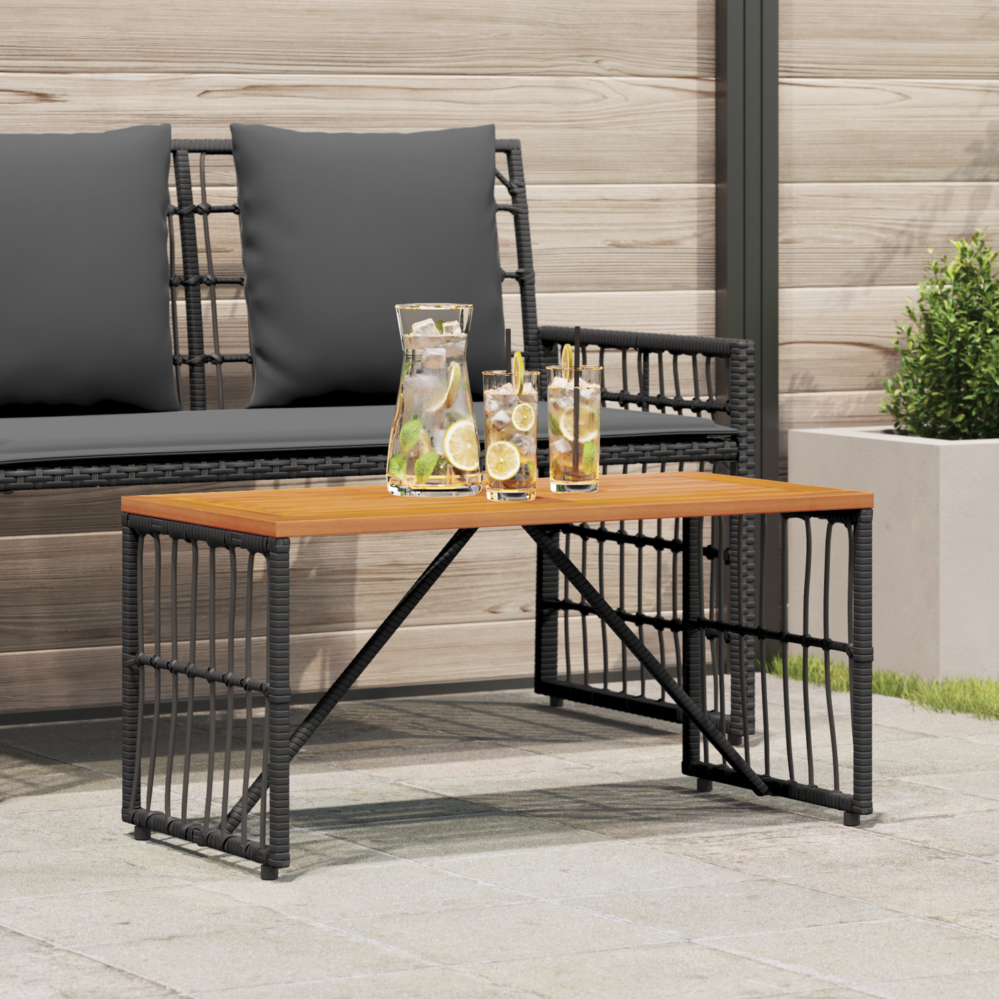 Outdoor Table Black 80 x 40 x 40 cm Steel and Poly Rattan