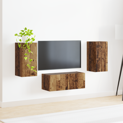 TV Cabinet Set Wall-mounted 6 pcs Old Wood Engineered Wood