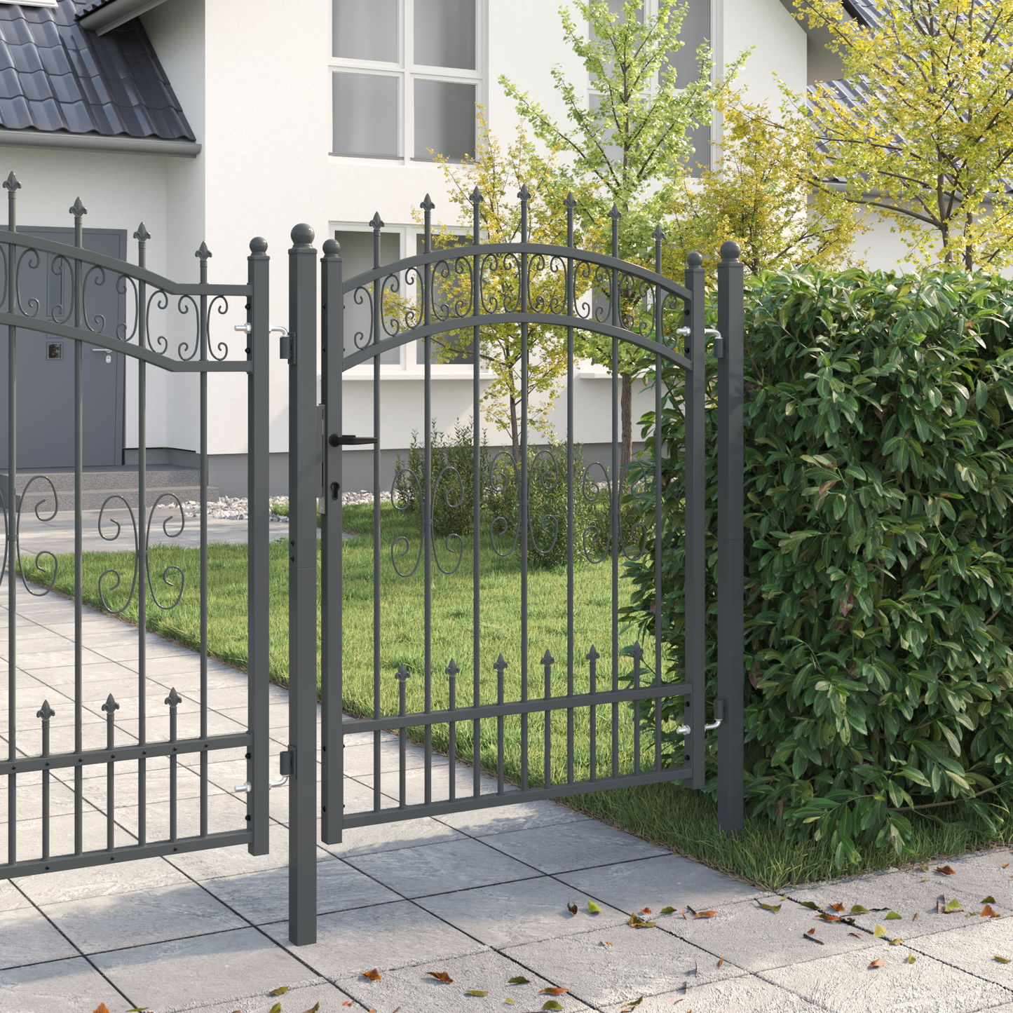 Fence Gate with Spear Top KAMPEN 103 x 175 cm Steel Grey