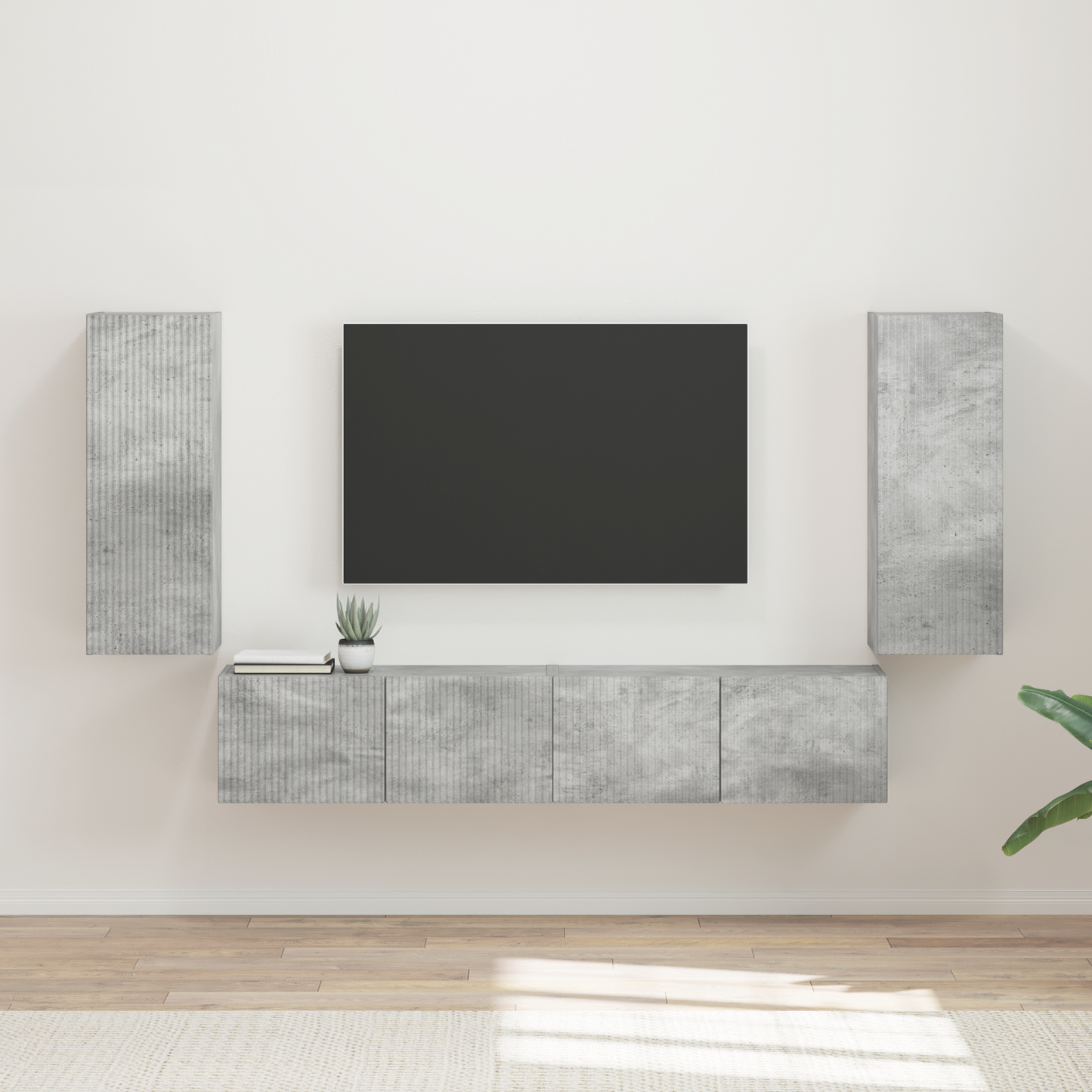 TV Wall Cabinet Set 4 pcs Concrete Grey Engineered Wood