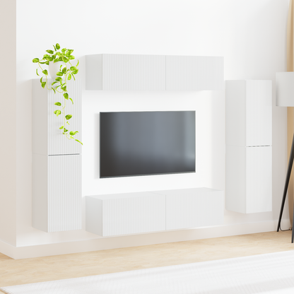 TV Cabinet Set 8 pcs High Gloss White Engineered Wood