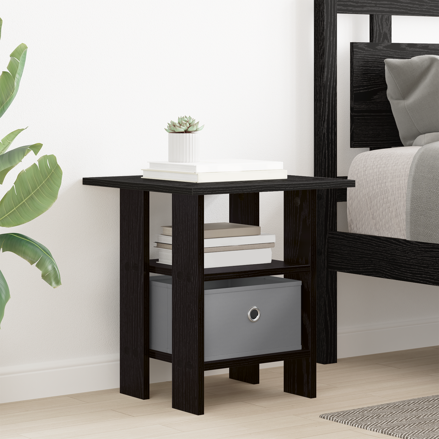 Bedside Table Black Oak 41 x 40 x 45 cm Engineered Wood