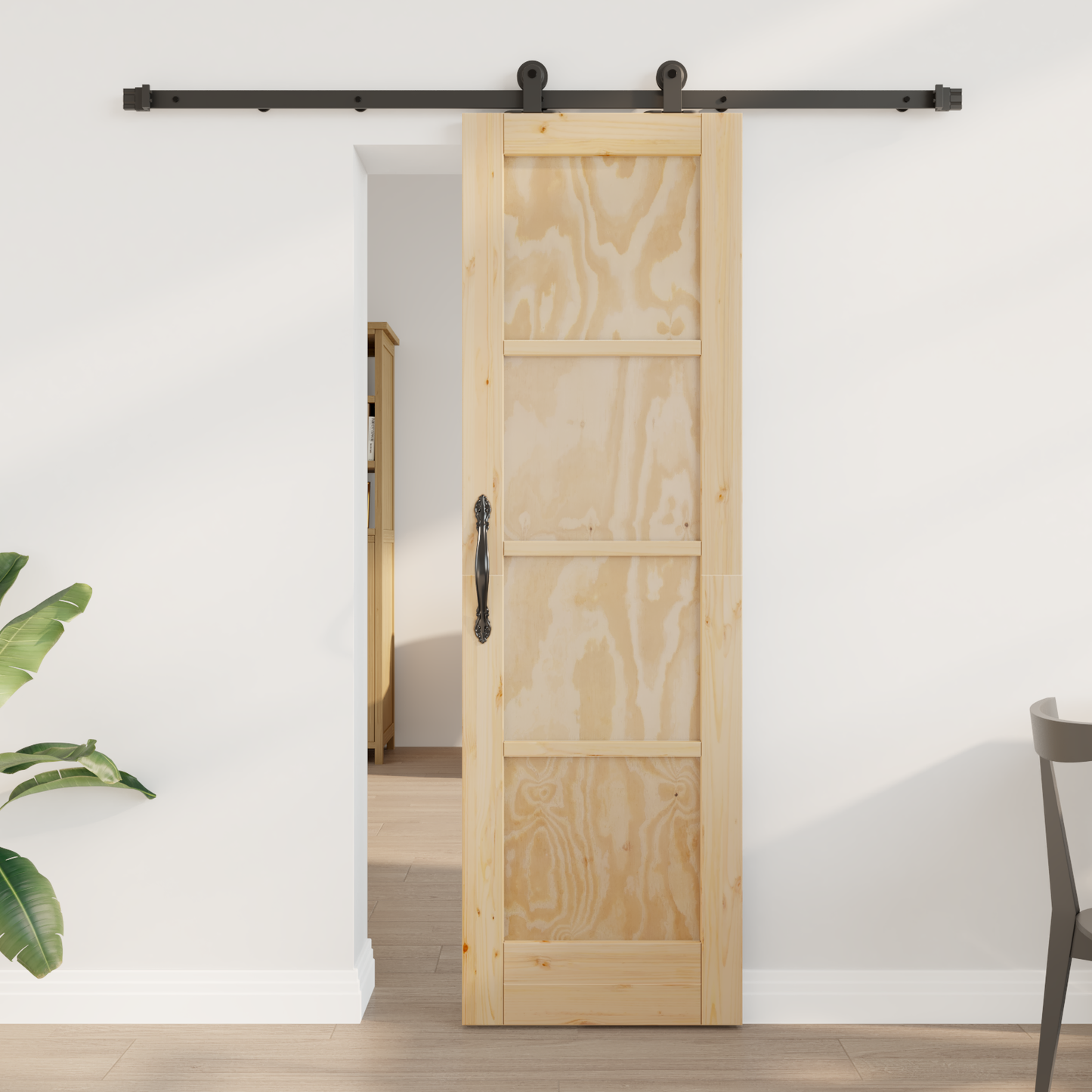 Sliding Door Natural and Black 61 x 198.5 cm Solid Pine Wood