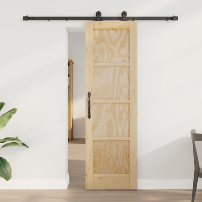 Sliding Door Natural and Black 61 x 198.5 cm Solid Pine Wood