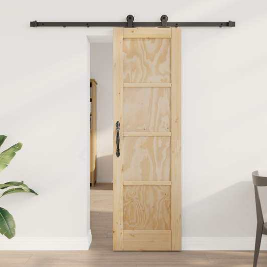 Sliding Door Natural and Black 61 x 198.5 cm Solid Pine Wood